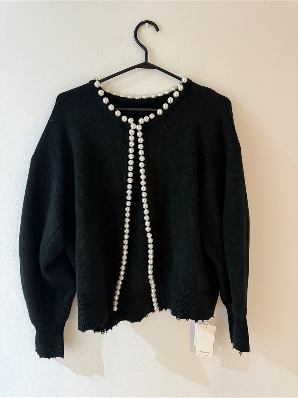 Commense Black Pearl-Trim Cardigan